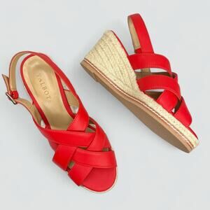 NIB Talbots Saylor Red Espadrille Nappa Leather Wedge Slingback Sandal Size 7.5M